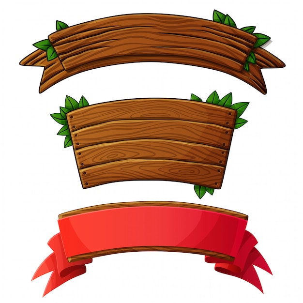 Set of dark wooden banners