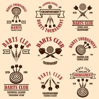Vector set darts club labelsjablonen. ontwerpelement voor logo, label, teken, poster, t-shirt.