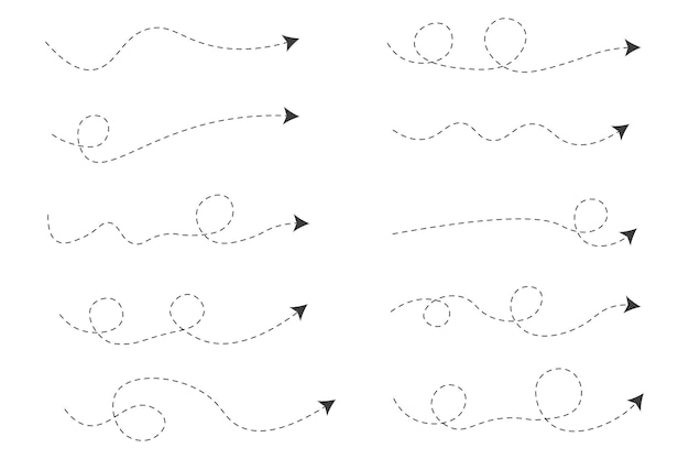 Vector set of dashed line arrows