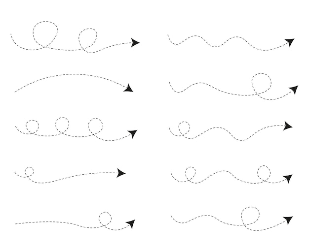 Set of dashed line arrows