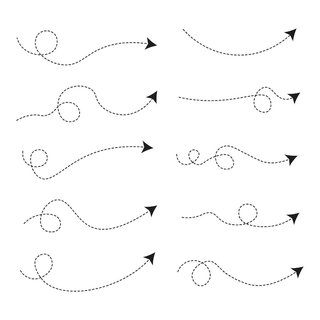 Vector set of dashed line arrows