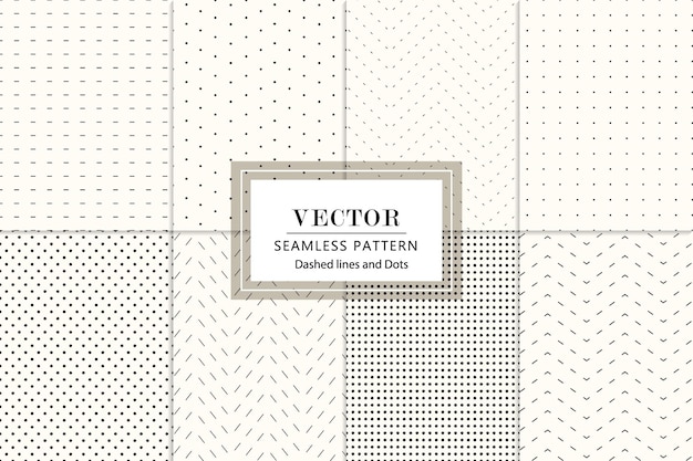 Vector set of dashed lines and dots seamless repeat pattern