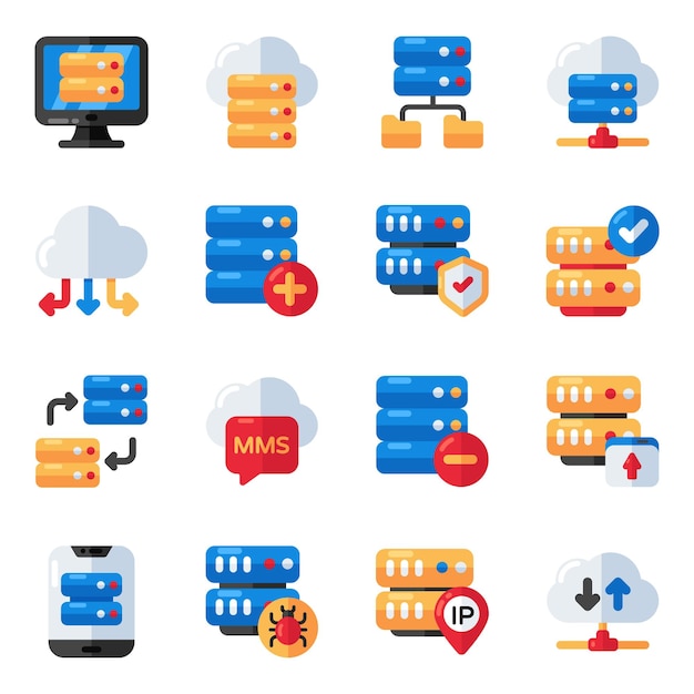 Set of Data Server Flat Icons