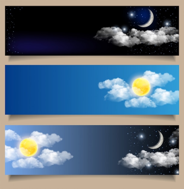 Set of day and night horizontal banners