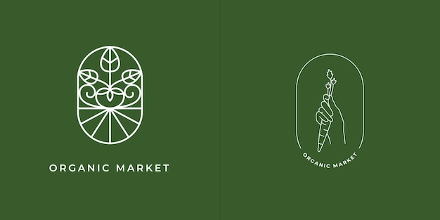 Vector set de 2 logotipos de mercado orgánico