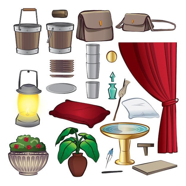 Set de objetos domesticos de la antiguedad