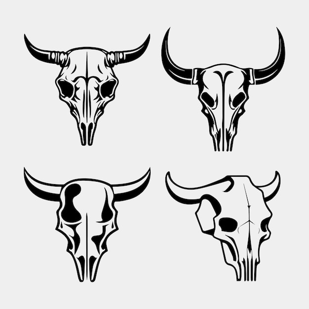 Vector set of dead cow skulls vector design