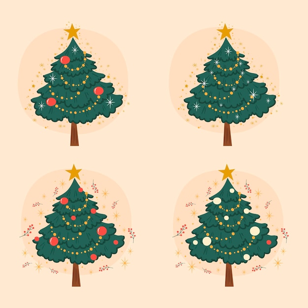 Set of decorated christmas trees