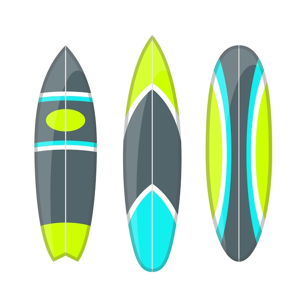  set of decorated colorful surfboards