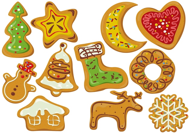 Vector set of decorated gingerbread christmas cookies