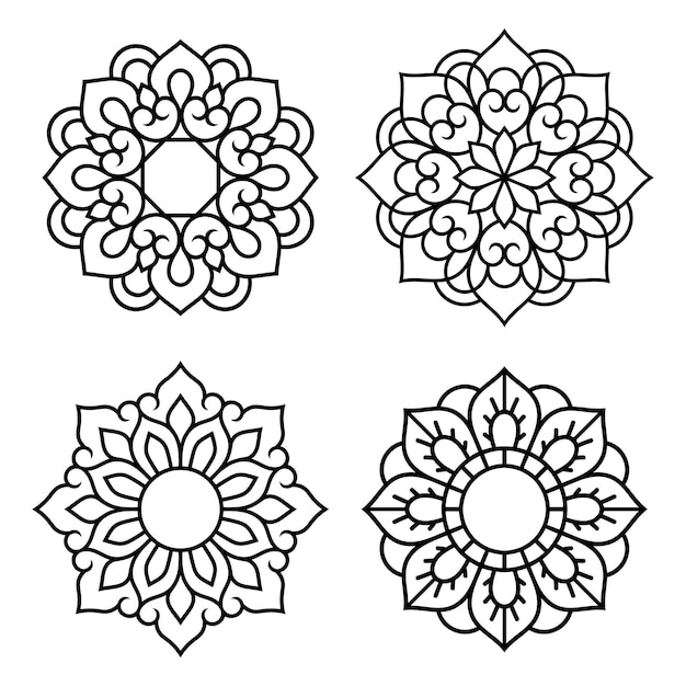 Set decoratieve mandala-symbolen Elementen van patronen voor laser- en plottersnijden, reliëfgravure, afdrukken op kleding Ornamenten voor henna-tekeningen in de oosterse stijl