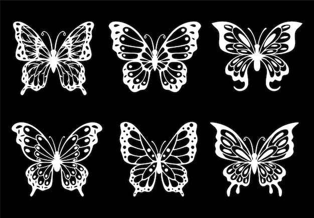 Vector set of decoration line art butterflies