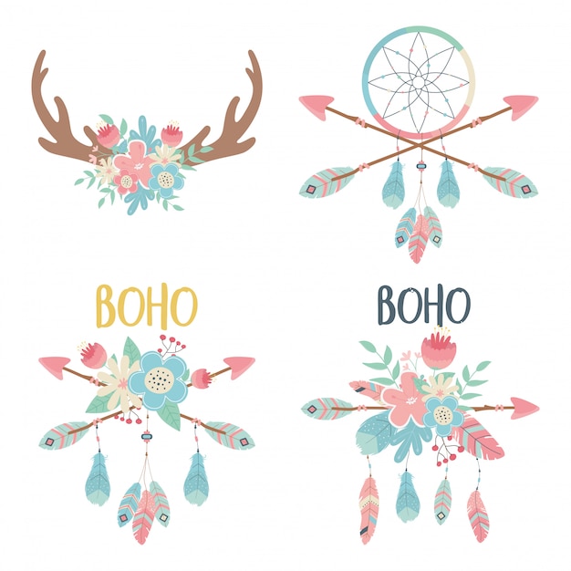 Vector set of decorations boho style