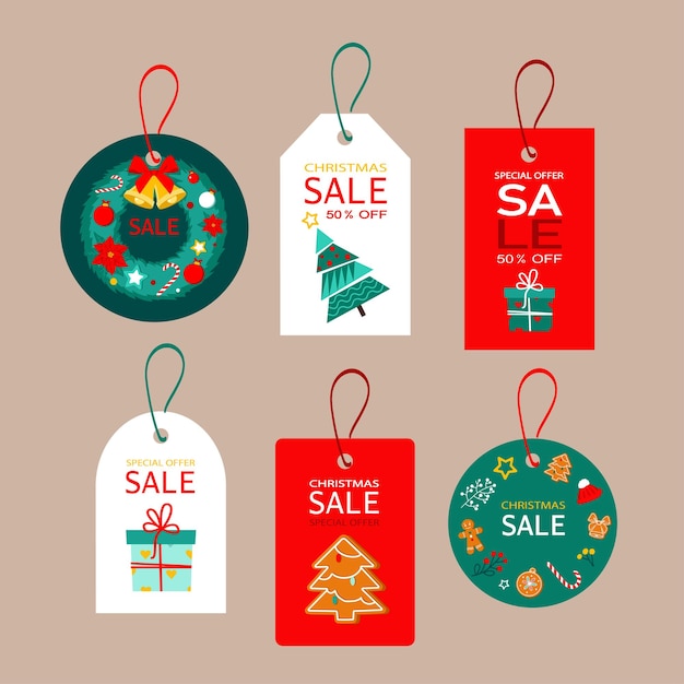 Set of decorative christmas tags, labels.