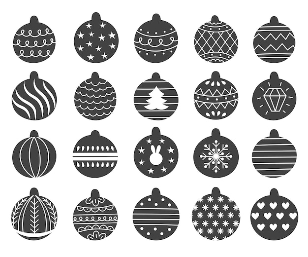 Set of decorative christmas toys for the tree, ball with a pattern. hand drawn vector illustration.traditional holiday symbol