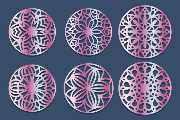 set decorative circle coaster for laser cutting. round abstract geometric coaster card.laser cut de