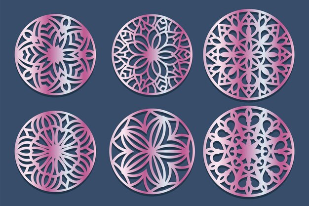 Vector set decorative circle coaster for laser cutting. round abstract geometric coaster card.laser cut de