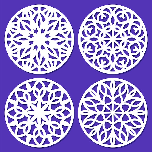 Set decorative circle coaster for laser cutting. round abstract geometric coaster card