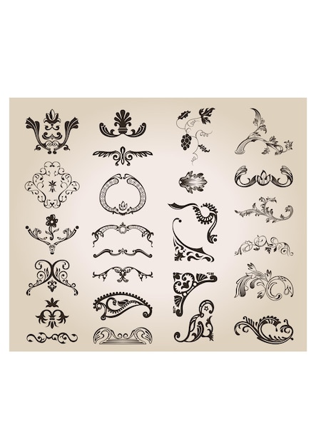 Vector a set of decorative elements including a scroll and a letter.