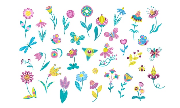 Vector set of decorative elements wild flowers