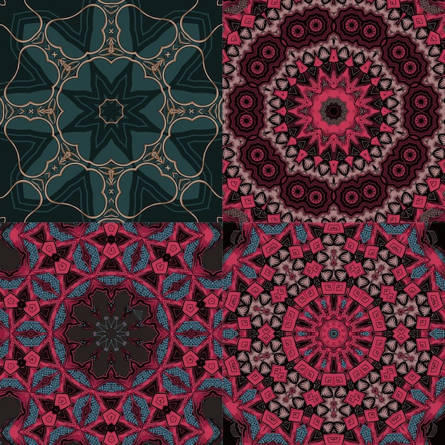インテリア デザインの壁紙のための装飾的な花の飾りのシームレスなパターン ベクトル イラスト部族民族アラビア語インディアン モチーフのセット