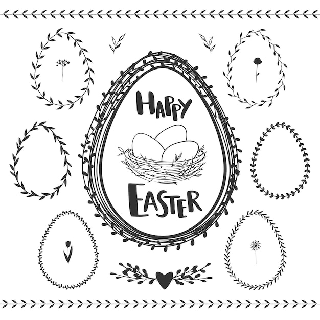 Set of decorative floral wreaths in shape of eggs for easter. vector illustration.