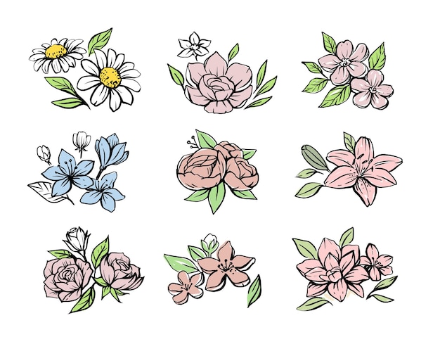 Set of decorative flower design elements