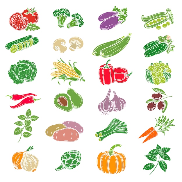Set decorative icons vegetables.