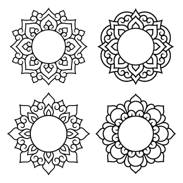 Set of decorative mandala symbols. Elements of patterns for laser and plotter cutting, embossing, engraving, printing on clothing. Ornaments for henna drawings in the oriental style.