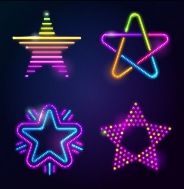 Vector set of decorative   neon stars.