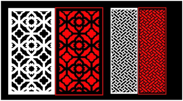 A set of decorative panels with a red and white pattern.