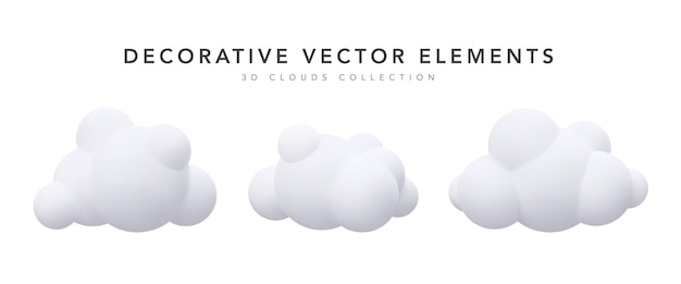 Vector set of decorative realistic white clouds isolated on white background. vector illustration