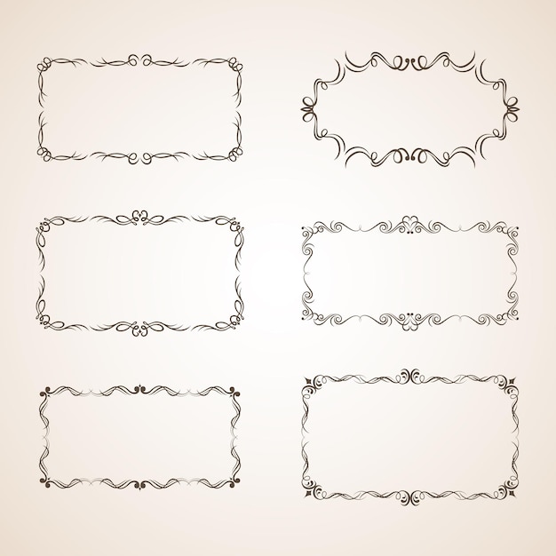 Vector set of decorative rectangular frames and vintage ornament borders