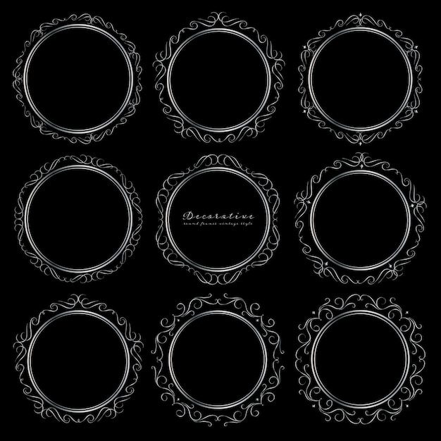 Set of decorative round frames vintage style.