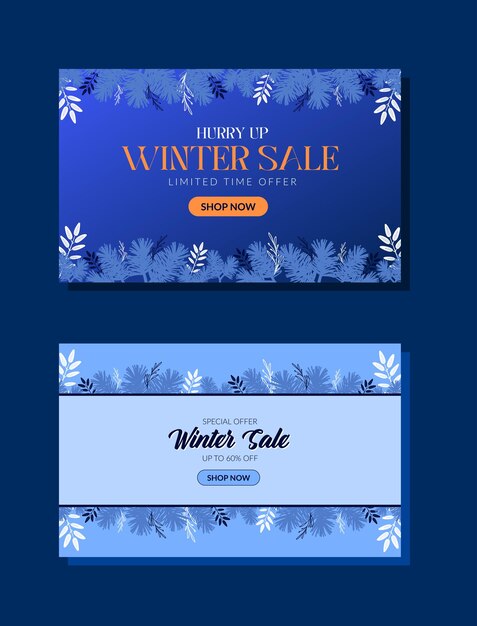 Set of decorative sale banners for winter seasonal offers