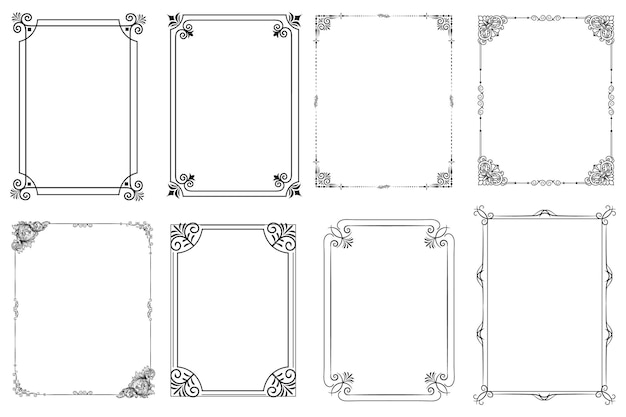 Set of decorative vintage frames and borders floral ornamental frame calligraphic frame