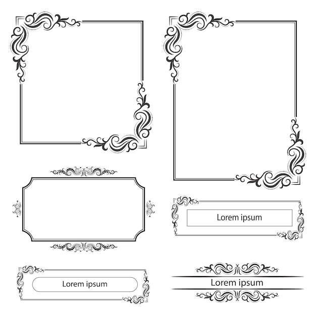 Vector set of decorative vintage frames and borders set floral ornamental frame