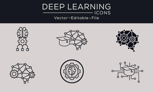 Set di icone concettuali di deep learning può essere utilizzato per il web e le app