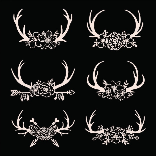 Set of deer antlers with floral cut files