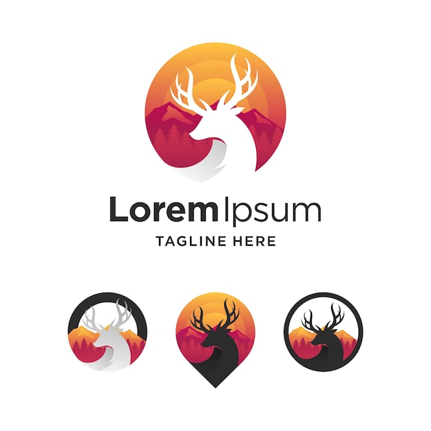 Set of deer badge logo with multiple concept