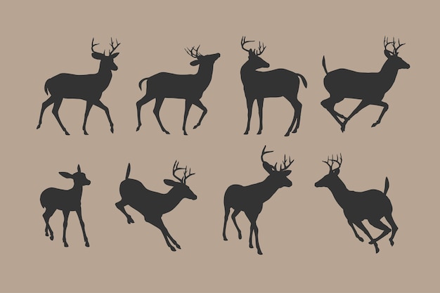 Vector set of deer and fawn silhouettes