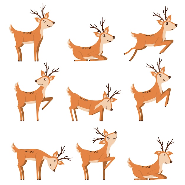 Vector set of deer running and jumping