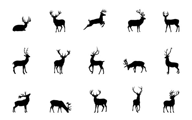 Vector set of deer silhouettes