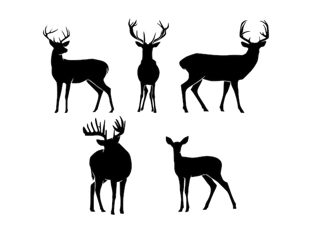 Set of Deers Silhouette Isolated on a white background Vector Illustration