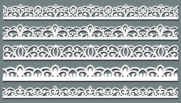 Vector set of delicate lace borders for design white seamless ribbons on a pink background vector