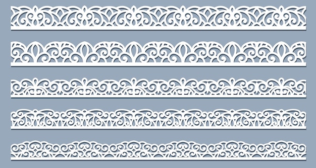 Set of delicate lace borders for design white seamless ribbons on a pink background vector