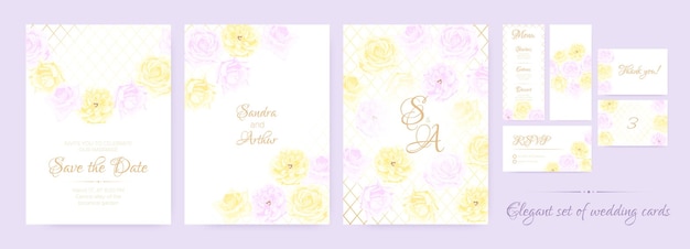 A set of delicate wedding cards with roses