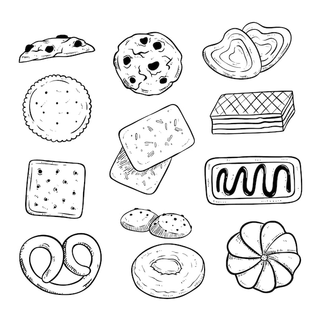 set of delicious biscuits with hand drawn or sketch style