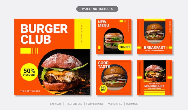 Set of Delicious burger social media banner template