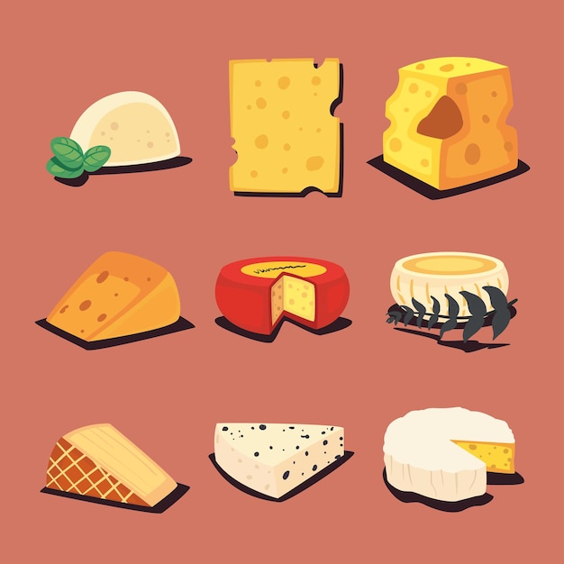 Vector set of delicious cheeses types